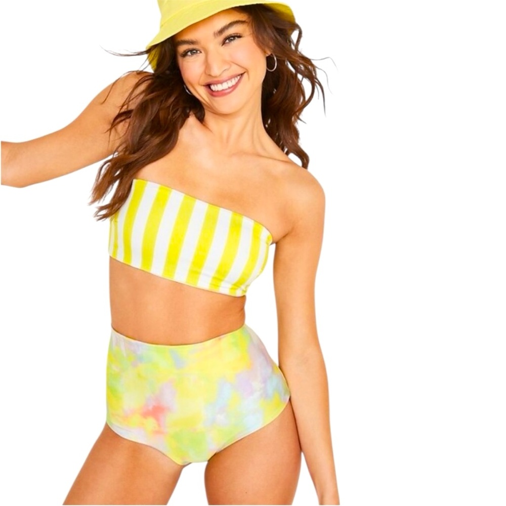 Old Navy Multi Tie-Dye Yellow Stripe Reversible Bandeau Bikini Top